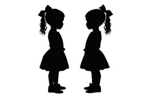 carino gemello sorella silhouette nero vettore, Gemelli ragazze silhouette isolato su un' bianca sfondo vettore