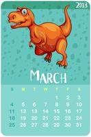 Modello di calendario per marzo con t-rex vettore