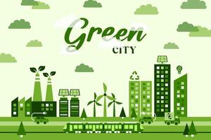 sostenibile verde eco città su il terra pianeta nel piatto design vettore illustrazione.