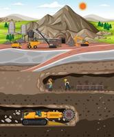 paesaggio dell'industria della miniera di carbone con metropolitana vettore