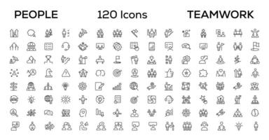 persone e lavoro di squadra linea icone collezione. grande icona impostato nel un' piatto design. magro schema icone imballare vettore