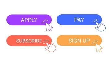 in linea partecipazione pulsanti. fare domanda a, sottoscrivi e pagare cartello su l'applicazione digitale modulo pulsante. cursore pointer clic su partecipazione pulsanti vettore isolato simboli impostato