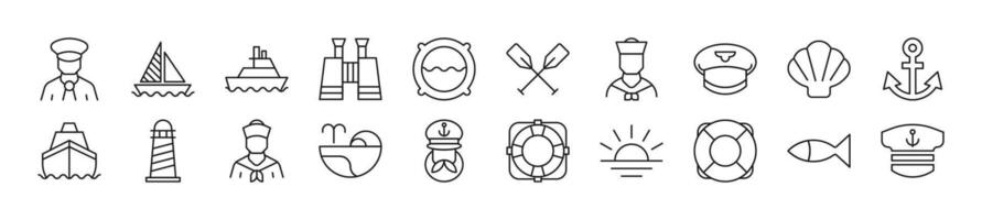 fascio di lineare simboli di marinaio. modificabile ictus. lineare simbolo per ragnatela siti, giornali, articoli libro vettore