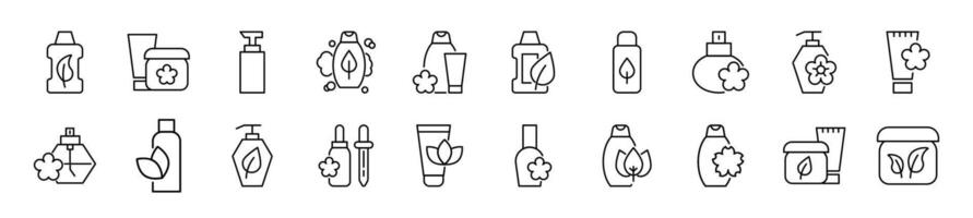 collezione di magro vettore immagini di vario cosmetico bottiglie. modificabile ictus. semplice linea icona per ragnatela siti, giornali, articoli libro