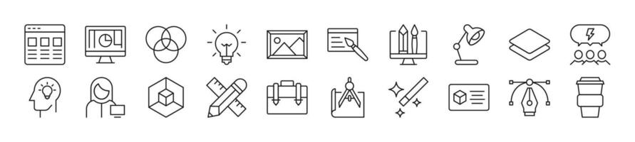 fascio di lineare simboli di ragnatela progettista. modificabile ictus. lineare simbolo per ragnatela siti, giornali, articoli libro vettore