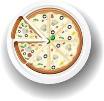 vista dall'alto della pizza al formaggio su sfondo bianco vettore