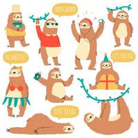 sospeso bradipi. selvaggio tropicale animale personaggi, divertente pigro foresta pluviale bradipi vettore illustrazione impostare. carino mano disegnato bradipi