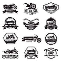 retrò motociclo emblemi. motociclista club motociclo distintivi, bicicletta francobollo, motocicletta ruota Ali emblema, motociclo etichette vettore illustrazione icone impostato