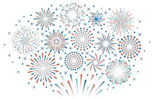 contento 4 ° luglio fuochi d'artificio. celebrazione fuoco d'artificio esplodere, carnevale festa petardo esplosioni. colorato Festival fuochi d'artificio vettore illustrazione