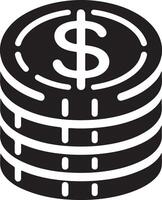 minimo pila di moneta i soldi icona simbolo, clipart, nero colore silhouette, bianca sfondo vettore