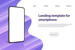 smartphone schermo atterraggio pagina. mobile Telefono telaio, smartphone applicazione presentazione modello e nero smartphone realistico 3d vettore illustrazione. mobile Software, App programmazione sito web design