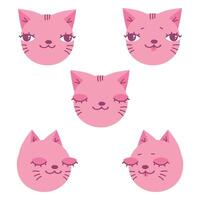 carino mano disegnato gatto teste impostare. gattino viso. cartone animato infantile design. vettore illustrazione