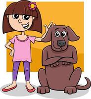 cartone animato adolescente ragazza con divertente cane personaggio vettore