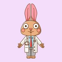 carino coniglio medico medico personale chibi personaggio portafortuna icona piatto linea arte stile illustrazione concetto cartone animato vettore