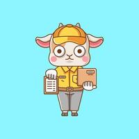 carino capra Corriere pacchetto consegna animale chibi personaggio portafortuna icona piatto linea arte stile illustrazione concetto cartone animato vettore