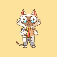 carino gatto medico medico personale chibi personaggio portafortuna icona piatto linea arte stile illustrazione concetto cartone animato vettore