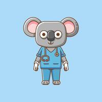 carino koala medico medico personale chibi personaggio portafortuna icona piatto linea arte stile illustrazione concetto cartone animato vettore