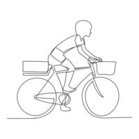 continuo uno linea in bicicletta schema su un' bianca sfondo vettore arte illustrazione