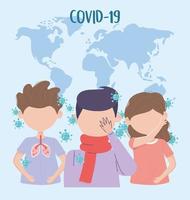 covid 19 quarantena, persone malate mondo della malattia pandemica del coronavirus vettore