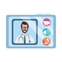medico online, medico tablet computer consultazione diagnostica medica covid 19, icona stile piatto vettore