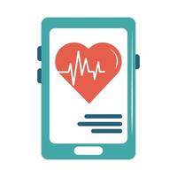 medico online smartphone battito cardiaco assistenza sanitaria icona stile piatto vettore