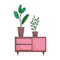 mobili con piante in vaso decorazione icona isolato sfondo bianco vettore