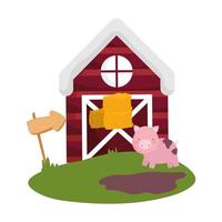 animali da fattoria pila di maiali fienile guida freccia cartone animato vettore