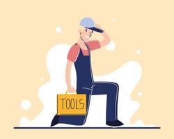 uomo lavoratore e toolkit vettore