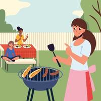 donne che preparano barbecue vettore