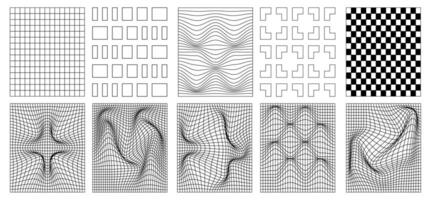 trend geometrico griglie. manifesti con un' distorto griglia nel il delirio stile. vettore. vettore