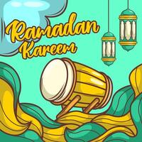 Ramadan kareem con cartone animato islamico illustrazione ornamento vettore