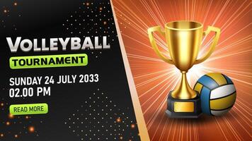 pallavolo torneo modello, realistico pallavolo e oro trofeo. schermo panoramico, vettore illustrazione