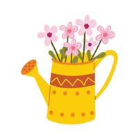 vettore irrigazione può con fiori. carino illustrazione su primavera tema. mano disegnato stile. bianca isolato sfondo.