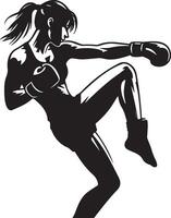 femmina kickboxing giocatore silhouette. vettore