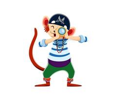 cartone animato scimmia pirata personaggio con cannocchiale vettore