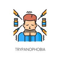tripanofobia fobia o mentale ansia linea icona vettore