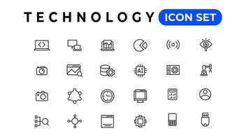 dispositivo e informazione tecnologia linea icone collezione. grande ui icona impostato nel un' piatto design. magro schema icone imballare vettore