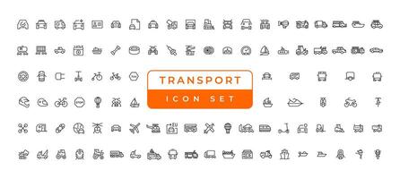 elementi di trasporto, veicolo e consegna - set di icone web linea sottile minima. raccolta di icone di contorno. semplice illustrazione vettoriale. vettore