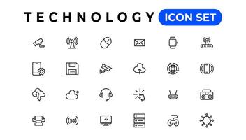 dispositivo e informazione tecnologia linea icone collezione. grande ui icona impostato nel un' piatto design. magro schema icone imballare vettore