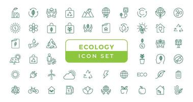 ecologia linea icona collezione. ecologia e natura verde simbolo. natura icona. schema natura verde icone impostare. eco verde icone - azione vettore. vettore