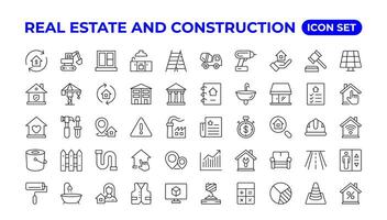 vero tenuta e costruzione icona impostare. incluso il icone come realtà, proprietà, casa prestito e di più. schema icone collezione. vettore