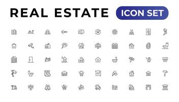 vero tenuta minimo magro linea ragnatela icona impostare. incluso il icone come realtà, proprietà, mutuo, casa prestito e di più. schema icone collezione. vettore