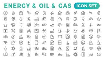 energia e olio e gas - magro linea ragnatela icona impostare. schema icone collezione vettore