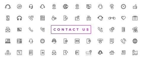 contatto noi ragnatela icone nel linea stile. ragnatela e mobile icona. Chiacchierare, sostegno, Messaggio, Telefono. vettore illustrazione