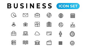 attività commerciale e finanza ragnatela icone nel linea stile. i soldi, banca, contatto, infografica. icona collezione. vettore illustrazione