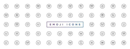 emoji facce collezione. emoji piatto stile. contento e triste emoji. linea smiley viso vettore