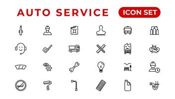 auto servizio e auto box auto impostato di magro linea ragnatela icona impostare, semplice schema icone collezione, pixel Perfetto icone, semplice vettore illustrazione.
