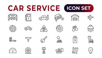 auto servizio icona impostato con modificabile ictus e bianca sfondo. auto servizio, auto riparazione icona impostare. auto servizio e box auto. vettore