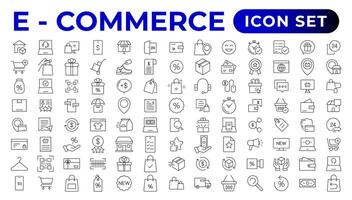 e-commerce impostato di ragnatela icone nel linea stile. vettore