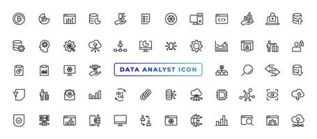 dati analitico magro linea icona impostare. dati analisi modificabile ictus icone. dati analisi, estrazione, ottimizzazione, in lavorazione, statistica, monitoraggio, analisi vettore